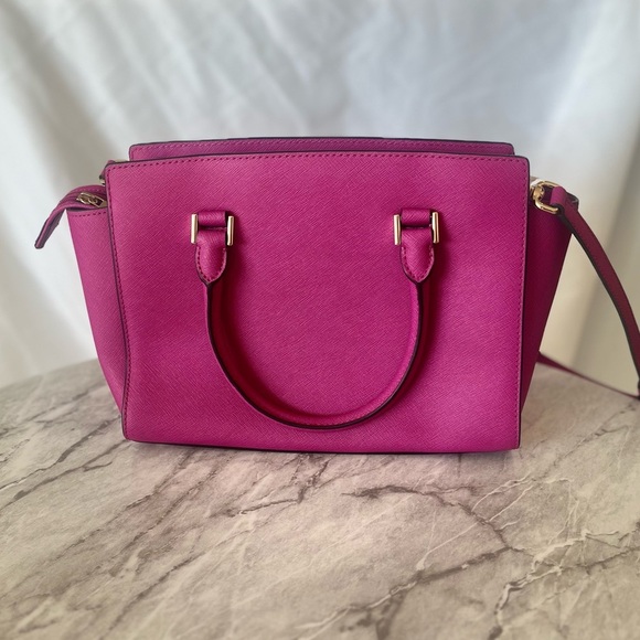 NWT Micheal Kors Medium Selma Saffino Leather Studded Satchel, Hot Pink - Picture 9 of 10